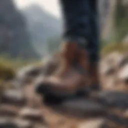 Durable hiking boots on rocky terrain