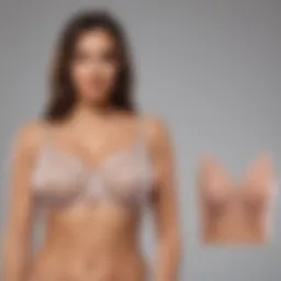 A variety of stick-on bras displayed on a soft fabric background