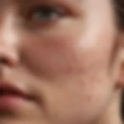 Close-up of skin showing acne scars and hyperpigmentation