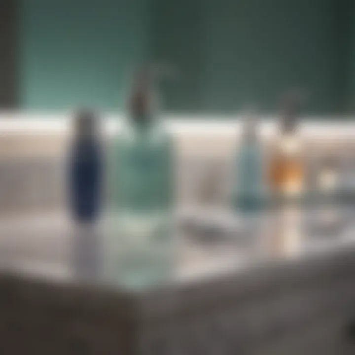 Topical treatments displayed on a bathroom countertop