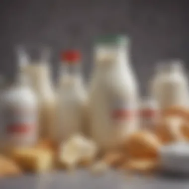 Lactose-Containing Products and Bloating A selection of dairy products emphasizing lactose content and its relationship with bloating.