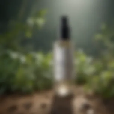 Botanical Ingredients in Toners A close-up of a toner bottle surrounded by botanical extracts