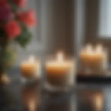 Luxurious scented candles arrangement on a marble table