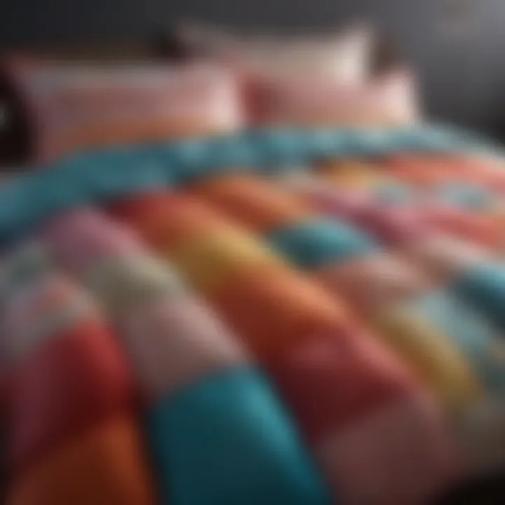 Variety of oversized down comforters in different colors and patterns