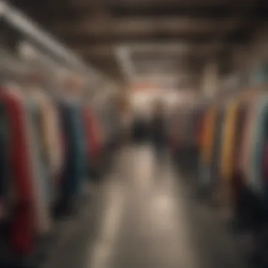 Vibrant Thrift Store Atmosphere A bustling thrift store filled with diverse clothing options and eager shoppers