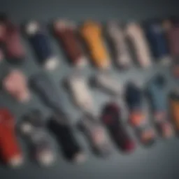 A variety of stylish no show socks laid out on a flat surface